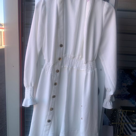Sandro Lylie Button Front White Dress Cinched Waist - Picture 3 of 5